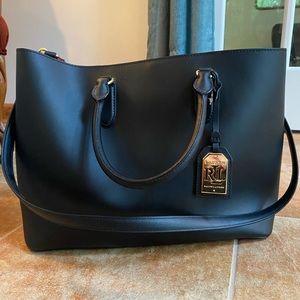 Black and red leather Ralph Lauren purse new. Does not come with tags.
